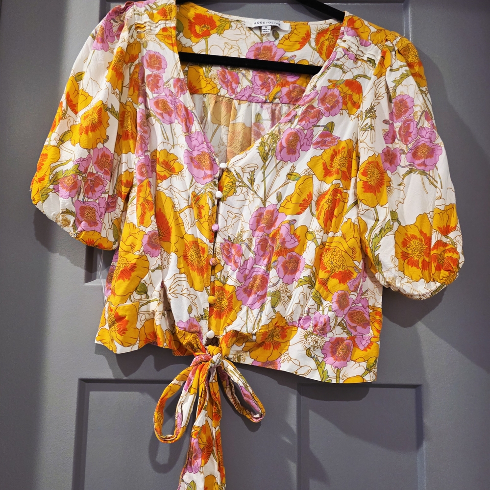 Rose & Olive Floral Blouse - Orange and Pink